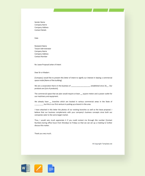 lease proposal letter of intent
