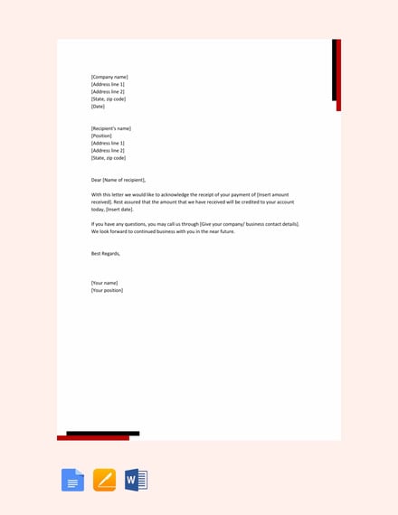 13 Receipt Acknowledgement Letter Templates