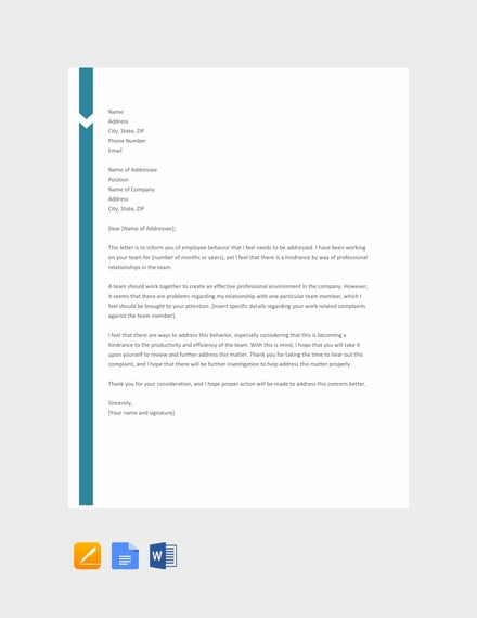 letter-of-complaint-to-employer-template