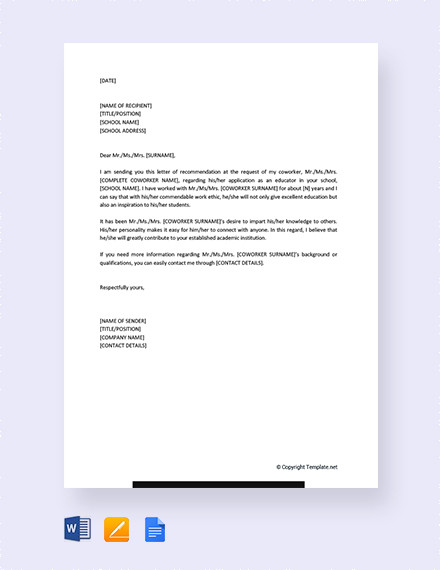 13 Coworker Recommendation Letter Templates PDF DOC