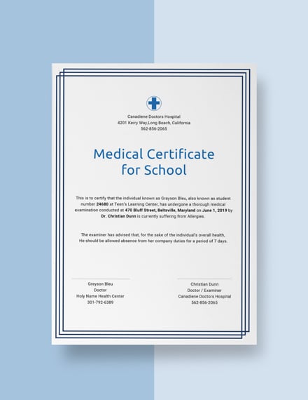 medical certificate for school template
