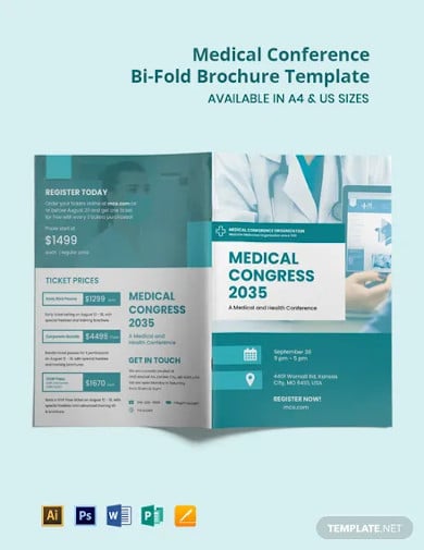 medical conference bi fold brochure template