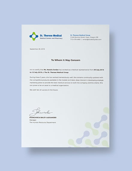 medical experience certificate template
