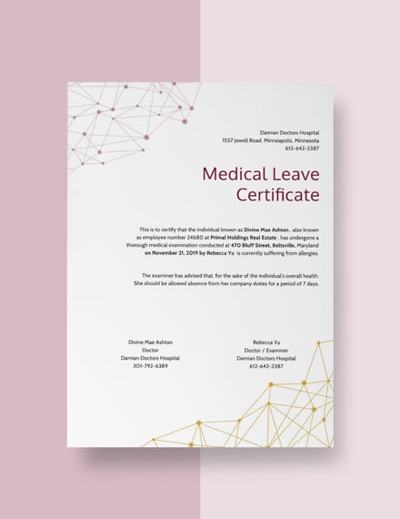 medical leave certificate example