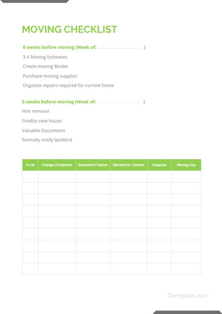 Moving Checklist Template