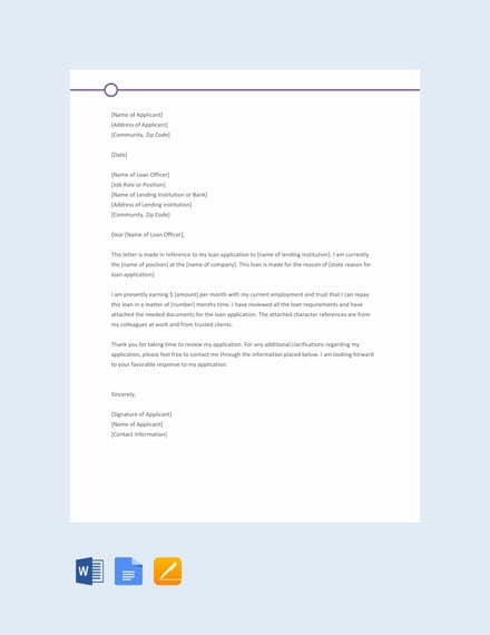 personal loan application letter template
