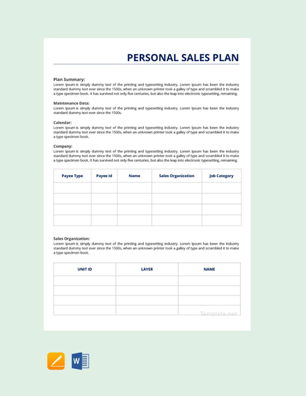 personal sales plan example