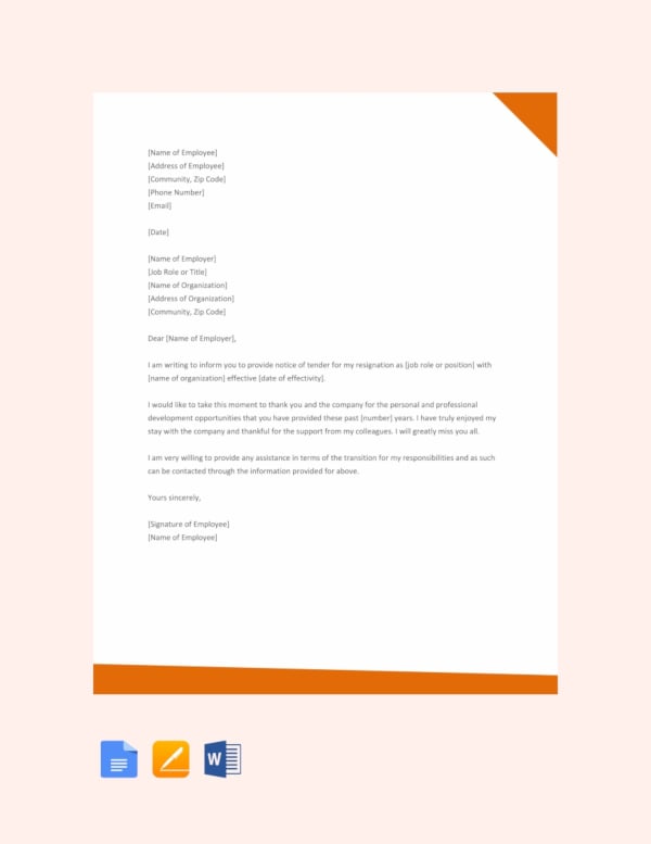 professional resignation letter template