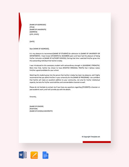 12+ Letter of Recommendation for Student Templates - MS Word | Apple ...