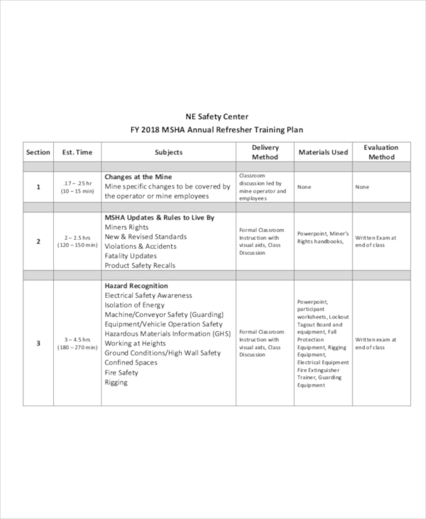 Safety Training Schedule Template