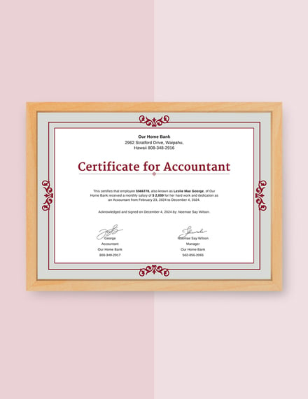 salary certificate for accountant template
