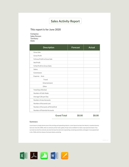 Sales Activity Report Sample