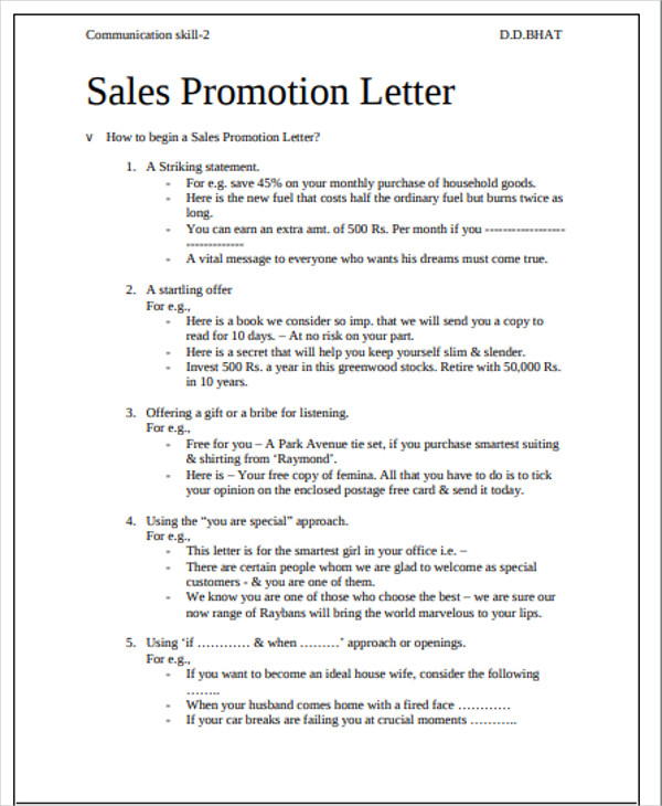sales promotion letter