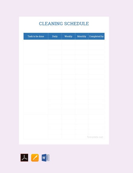 sample cleaning schedule template