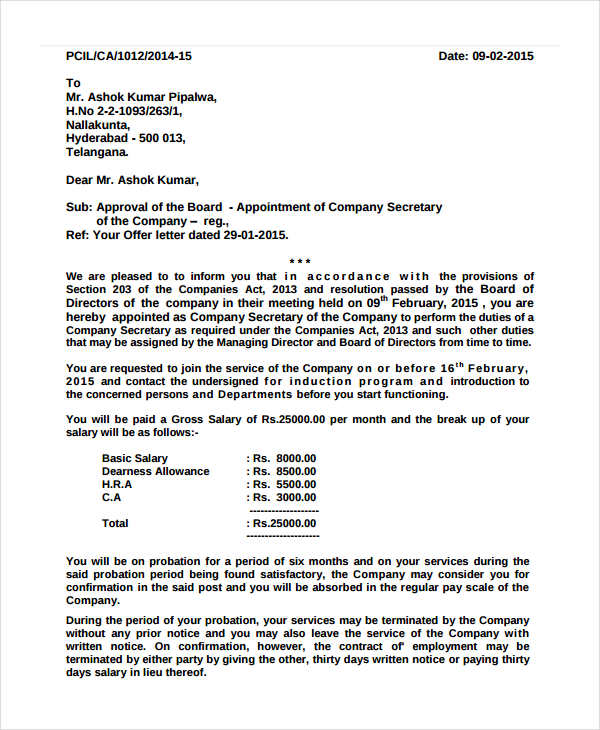 24 Joining Letter Format PDF DOC