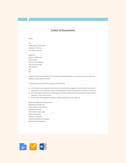 sample guarantor letter for job