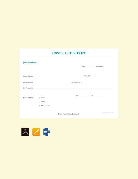 sample hostel rent receipt template
