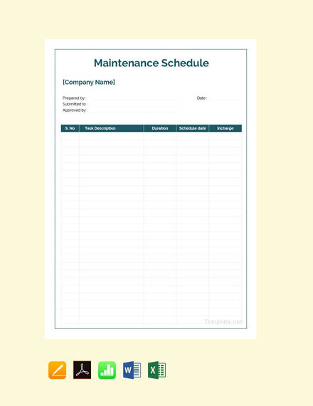 sample maintenance schedule template