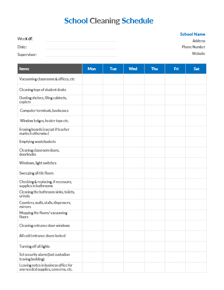 School Cleaning Schedule