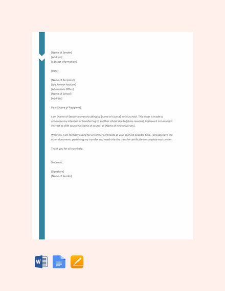 school transfer request letter template