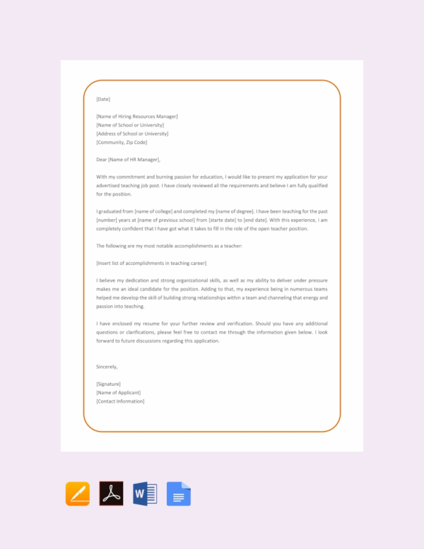 20 Job Application Letter For Teacher Templates PDF DOC