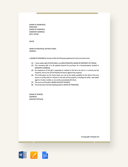 20  Gift Letter Templates Word PDF