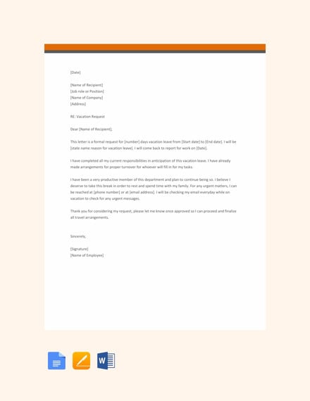 simple vacation request letter template