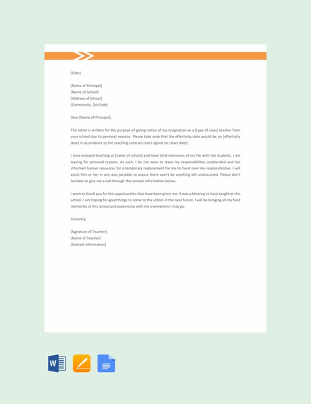 14 Teacher Resignation Letter Templates PDF DOC