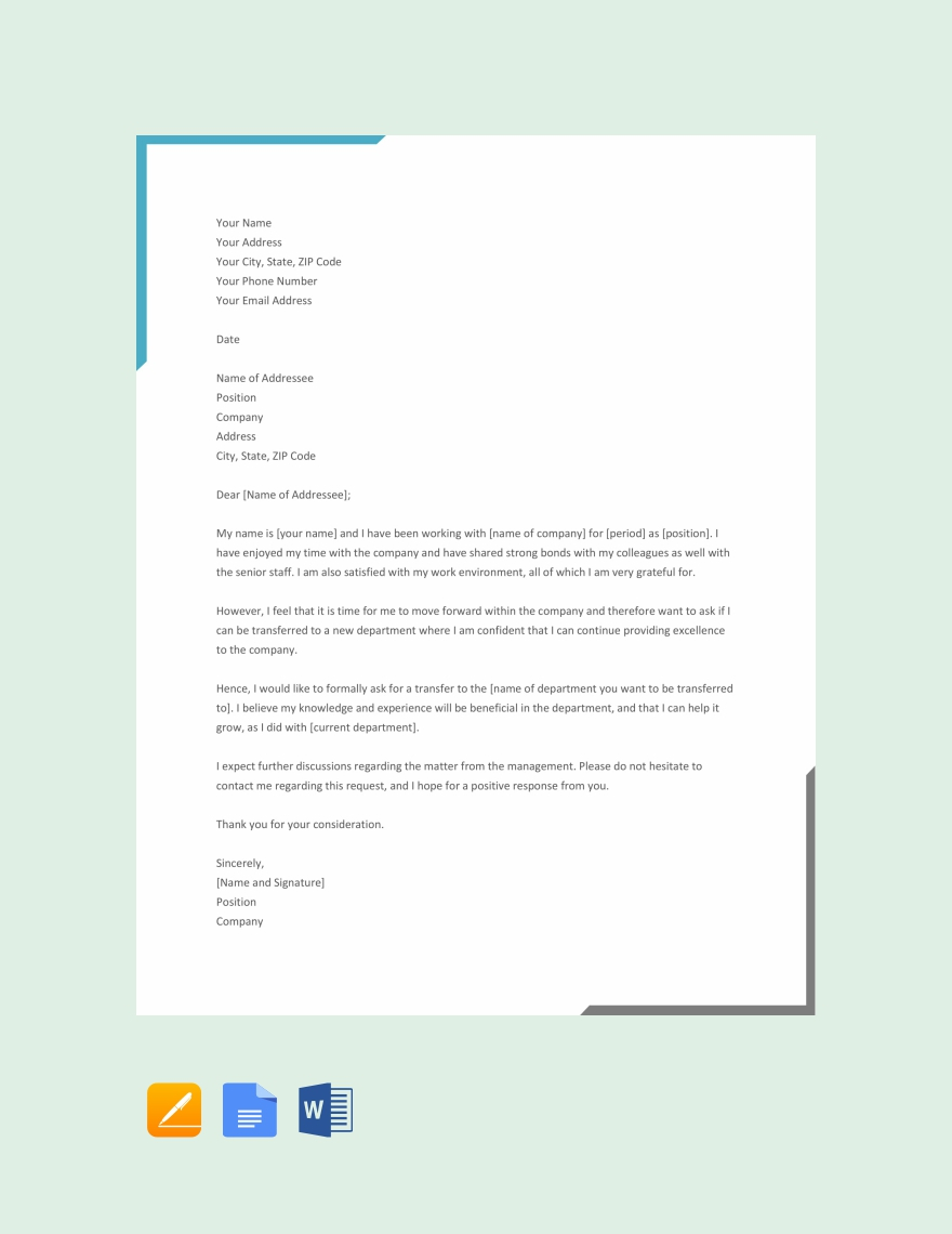 44+ FREE Transfer Letter Templates - PDF, Google DOC, Excel, Apple Pages