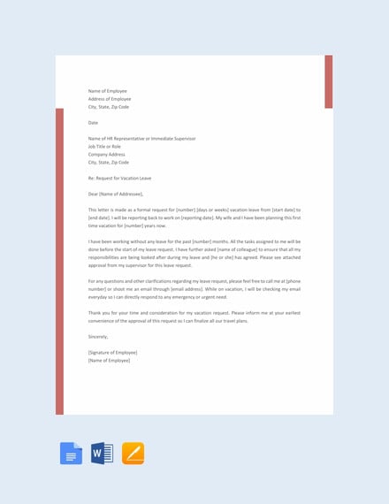 vacation request letter template