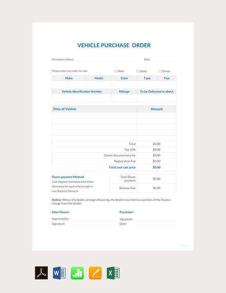 vehicle purchase order template