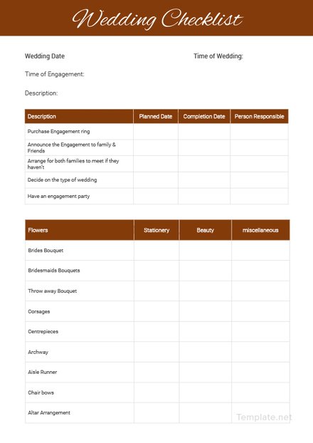 Wedding Checklist Template