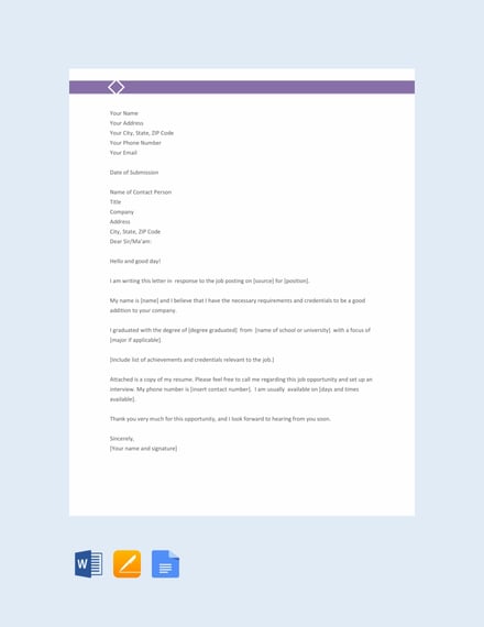 work application letter template