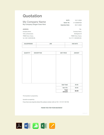 57+ Quotation Templates - PDF, DOC, Excel | Free & Premium Templates