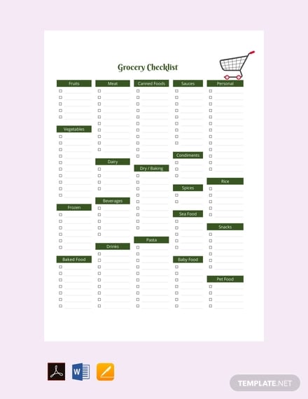 free sample gorcery checklist