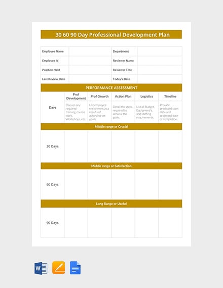 0 60 90 day professional development plan template