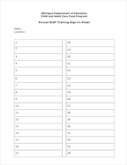 annual staff training sign in sheet