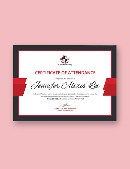 attendance certificate for college student