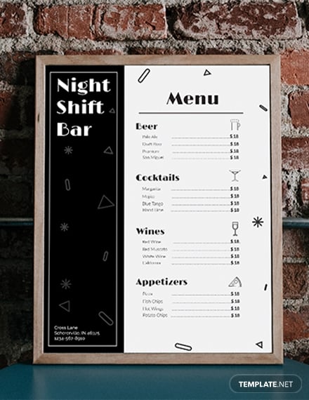 bar menu template
