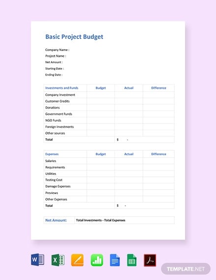 basic project budget template