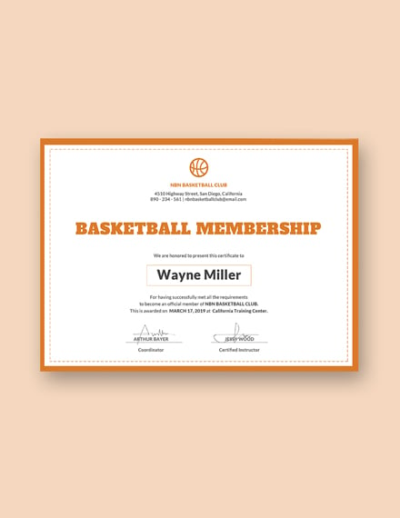 basketball membership certificate