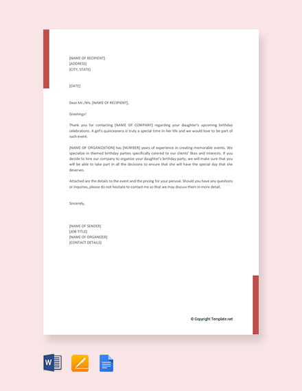 birthday event proposal letter