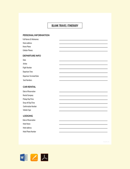 Travel itinerary template microsoft word