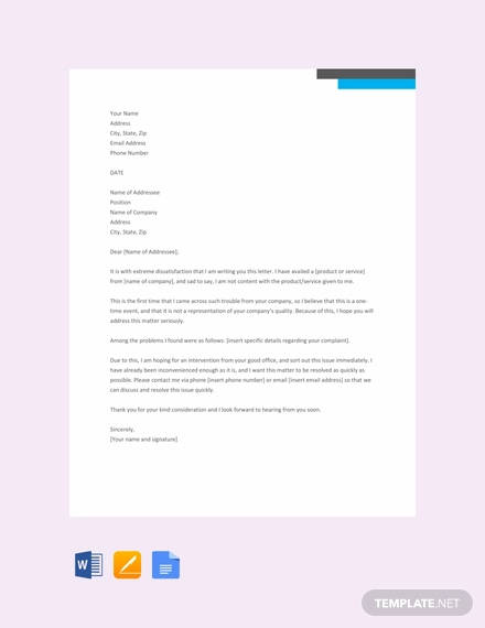 business complaint letter template