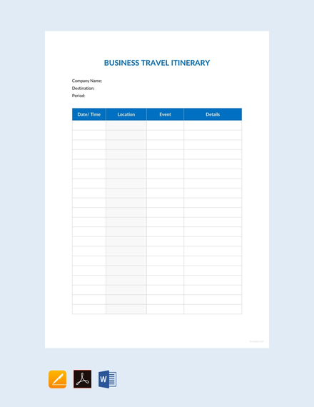 microsoft word business travel itinerary template