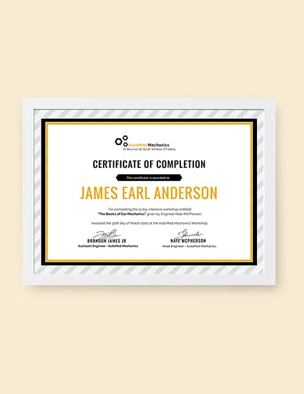 car workshop experience certificate