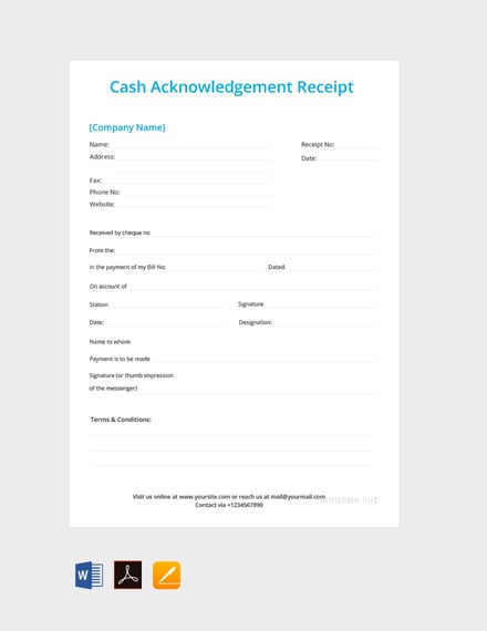 cash acknowledgement receipt