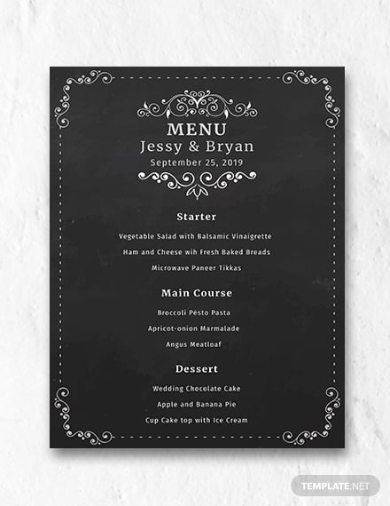 chalkboard wedding menu template