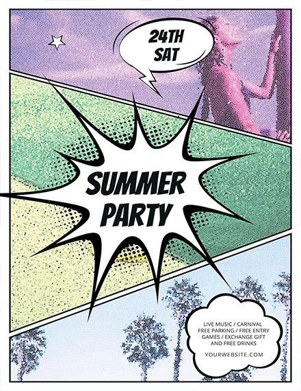 comic summer party flyer template