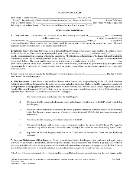 commercial lease agreement sample form
